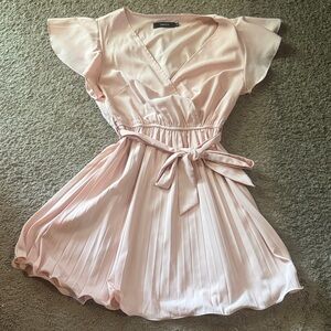 Blush Pink Pleated Wrap Dress